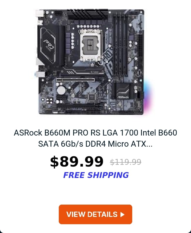 ASRock B660M PRO RS LGA 1700 Intel B660 SATA 6Gb/s DDR4 Micro ATX...