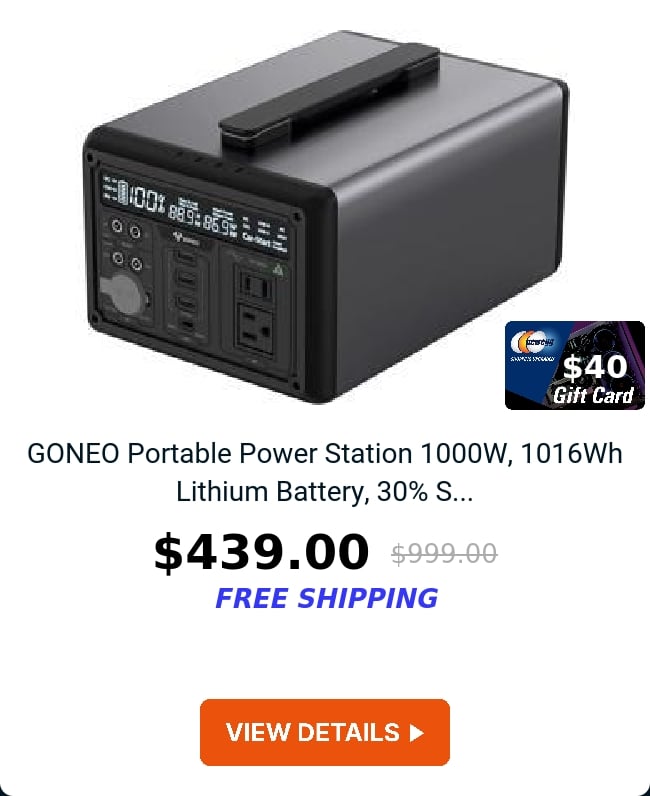 GONEO Portable Power Station 1000W, 1016Wh Lithium Battery, 30% S...