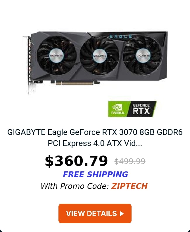 GIGABYTE Eagle GeForce RTX 3070 8GB GDDR6 PCI Express 4.0 ATX Vid...