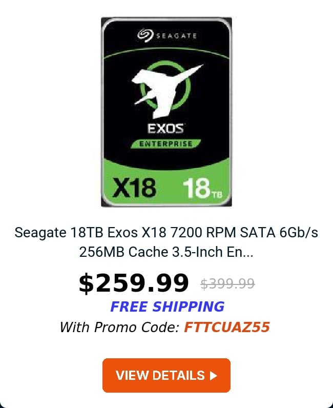 Seagate 18TB Exos X18 7200 RPM SATA 6Gb/s 256MB Cache 3.5-Inch En...