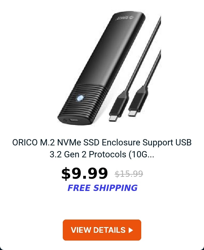 ORICO M.2 NVMe SSD Enclosure Support USB 3.2 Gen 2 Protocols (10G...