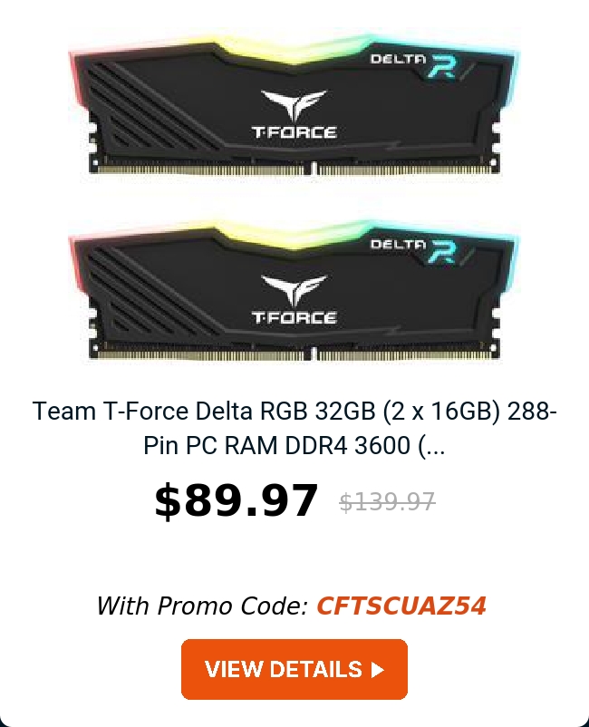 Team T-Force Delta RGB 32GB (2 x 16GB) 288-Pin PC RAM DDR4 3600 (...