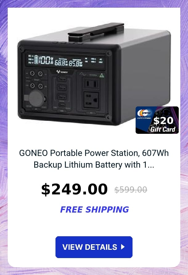 GONEO Portable Power Station, 607Wh Backup Lithium Battery with 1...