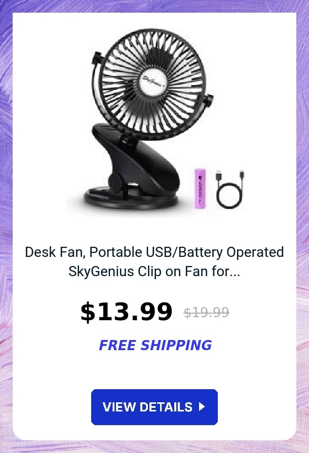 Desk Fan, Portable USB/Battery Operated SkyGenius Clip on Fan for...