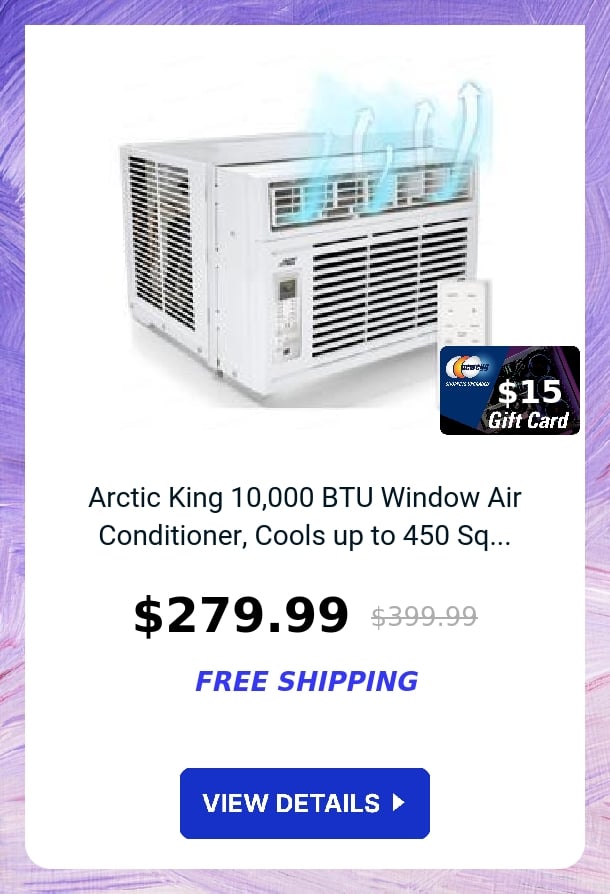 Arctic King 10,000 BTU Window Air Conditioner, Cools up to 450 Sq...