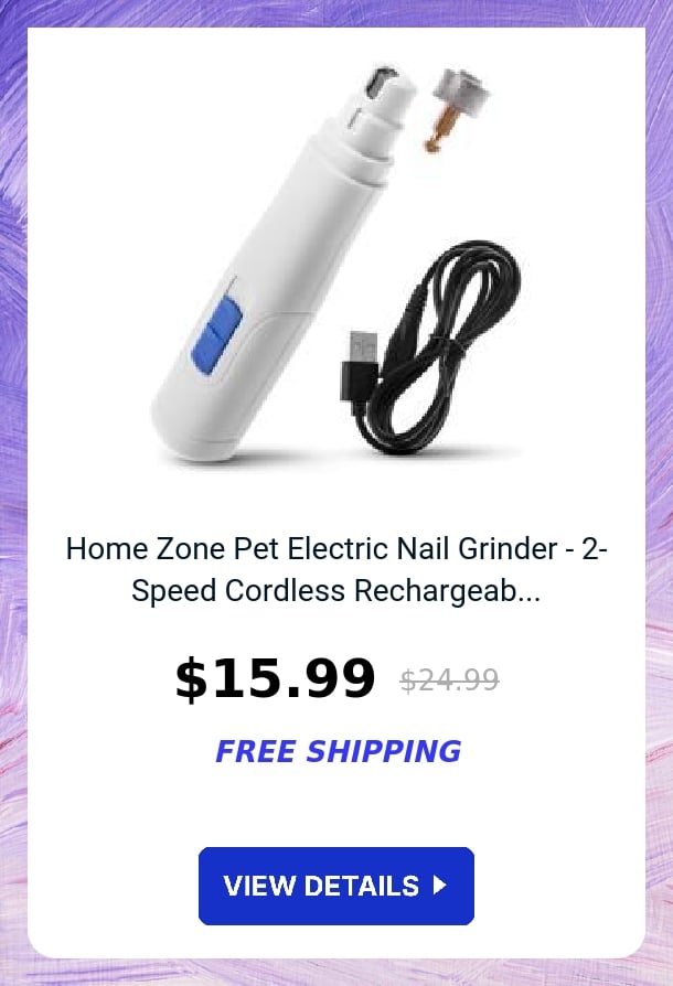 Home Zone Pet Electric Nail Grinder - 2-Speed Cordless Rechargeab...