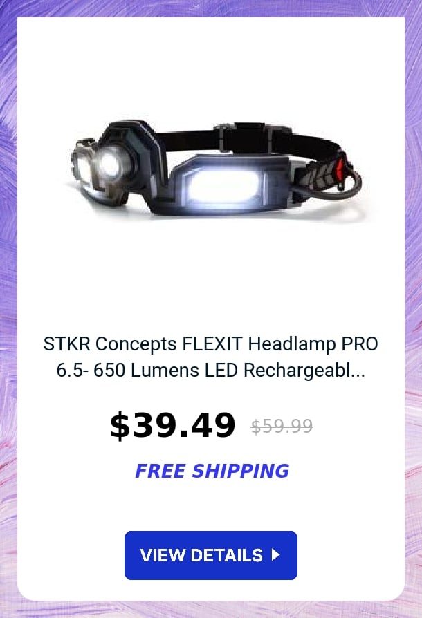 STKR Concepts FLEXIT Headlamp PRO 6.5- 650 Lumens LED Rechargeabl...