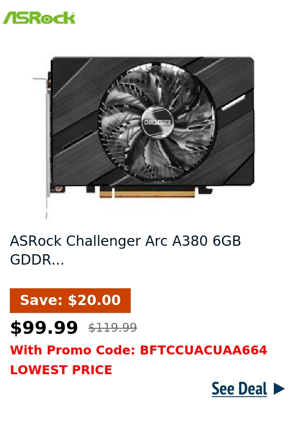 ASRock Challenger Arc A380 6GB GDDR...