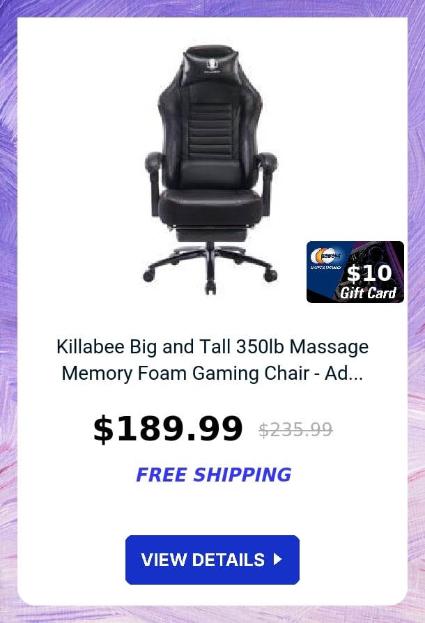 Killabee Big and Tall 350lb Massage Memory Foam Gaming Chair - Ad...