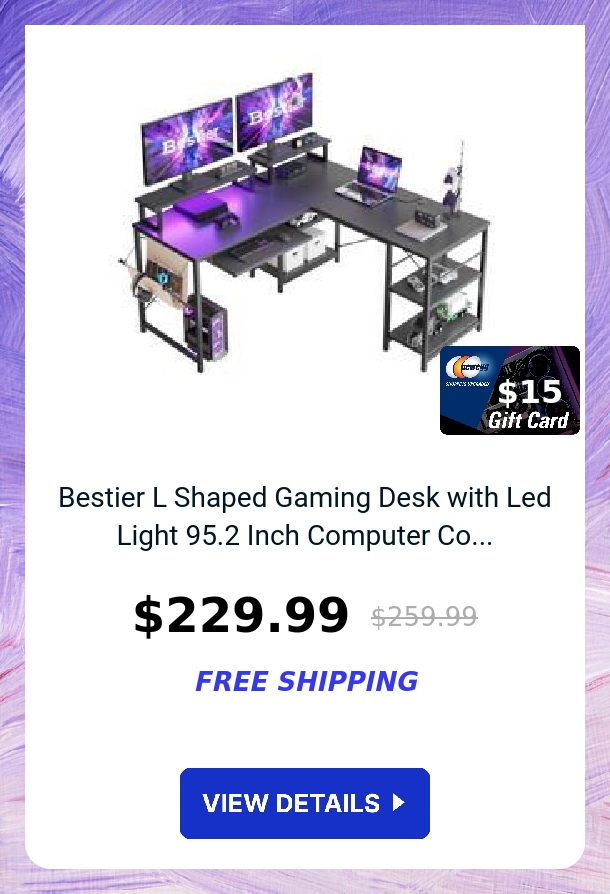 Bestier L Shaped Gaming Desk with Led Light 95.2 Inch Computer Co...