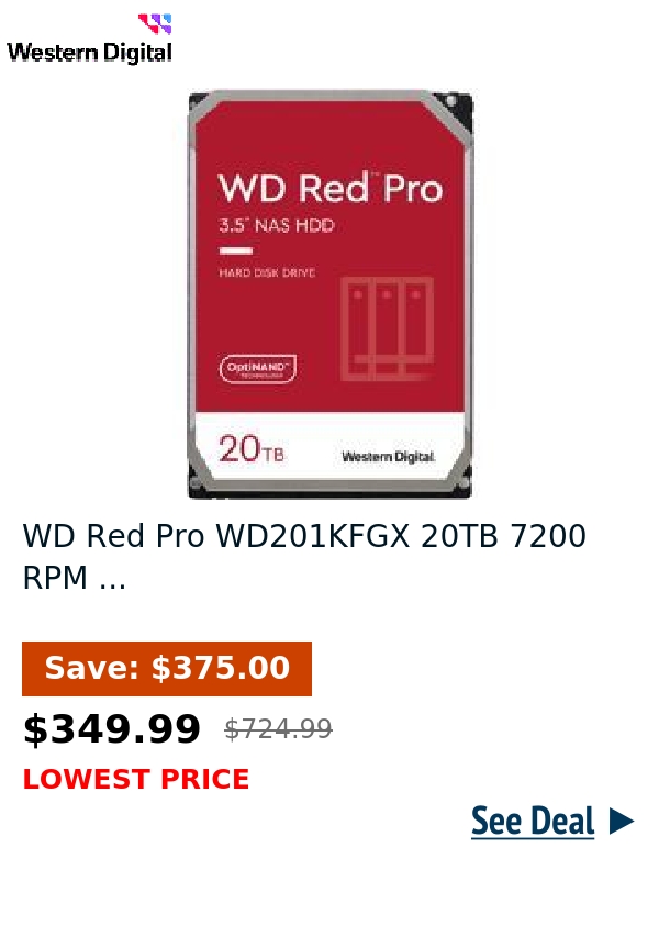 WD Red Pro WD201KFGX 20TB 7200 RPM ...