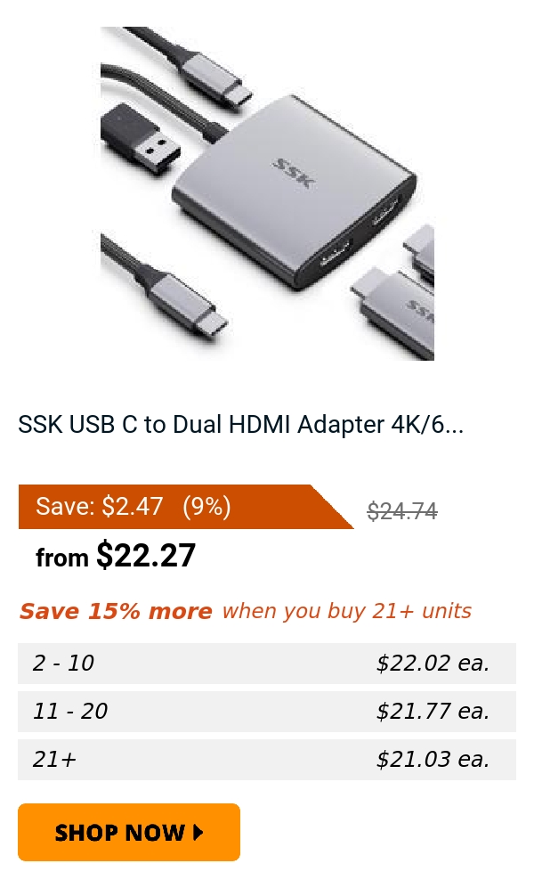 SSK USB C to Dual HDMI Adapter 4K/6...