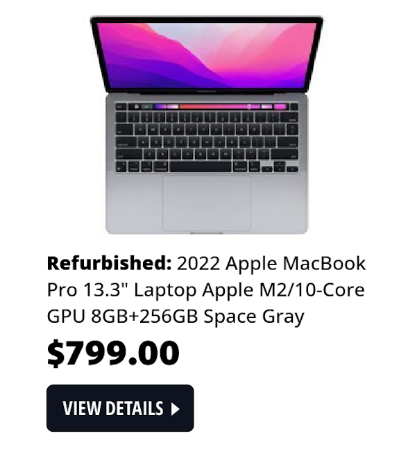 2022 Apple MacBook Pro 13.3" Laptop Apple M2/10-Core GPU 8GB+256GB Space Gray