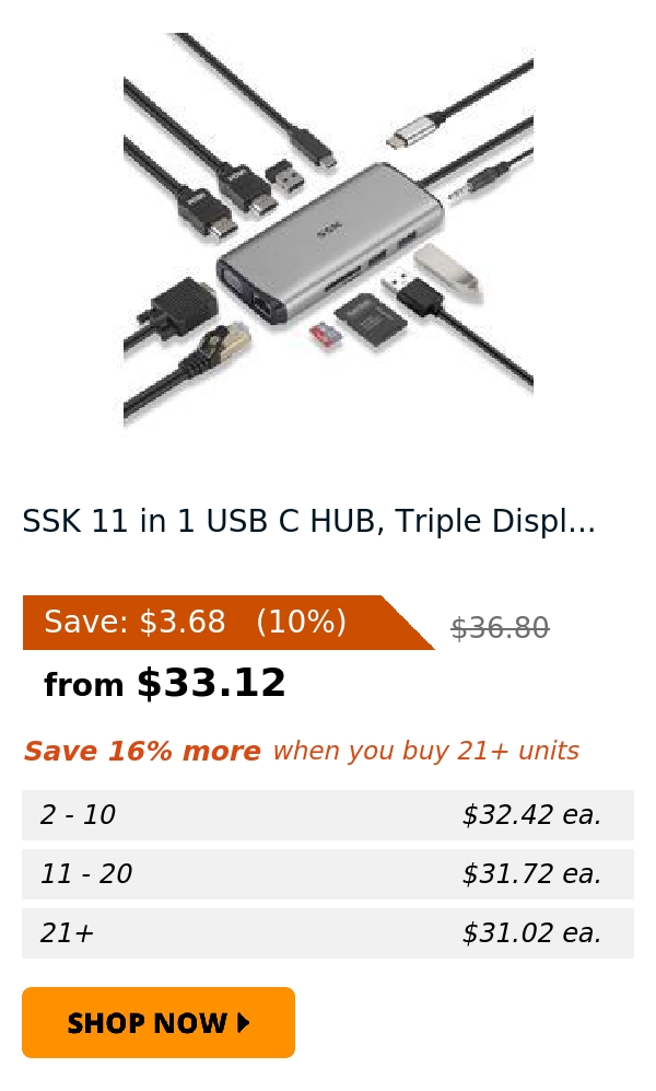 SSK 11 in 1 USB C HUB, Triple Displ...