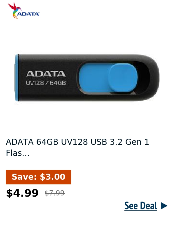 ADATA 64GB UV128 USB 3.2 Gen 1 Flas...