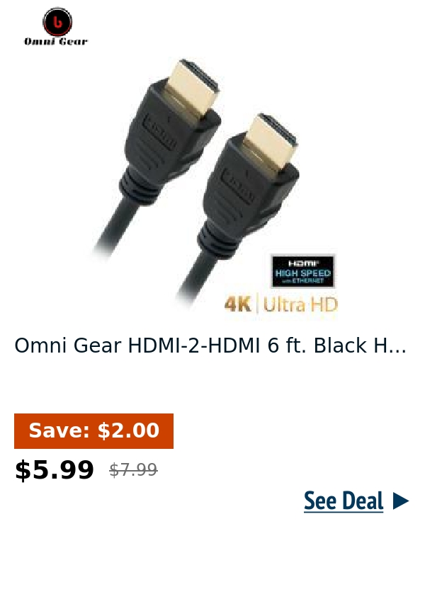 Omni Gear HDMI-2-HDMI 6 ft. Black H...