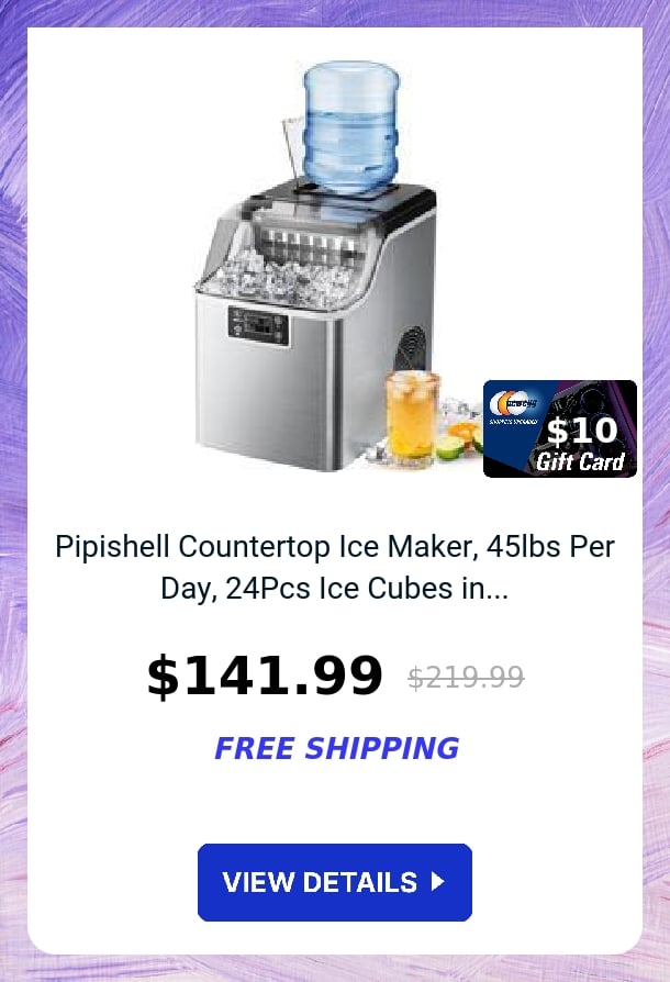 Pipishell Countertop Ice Maker, 45lbs Per Day, 24Pcs Ice Cubes in...