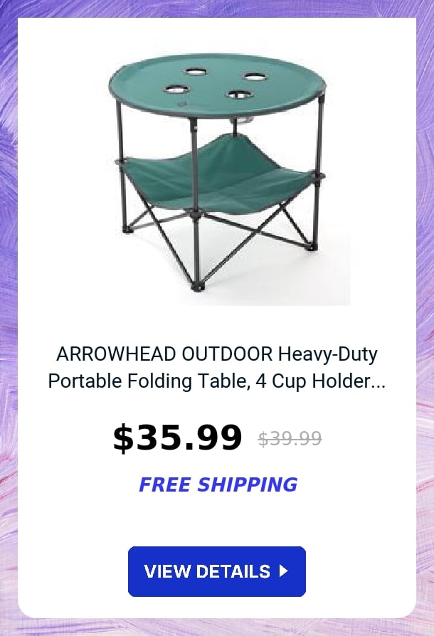 ARROWHEAD OUTDOOR Heavy-Duty Portable Folding Table, 4 Cup Holder...