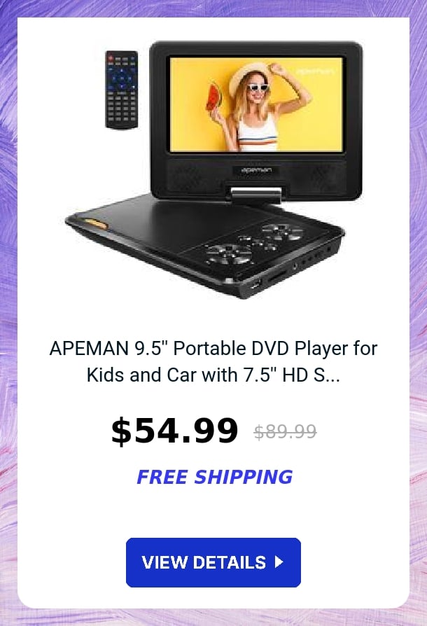 APEMAN 9.5'' Portable DVD Player for Kids and Car with 7.5'' HD S...