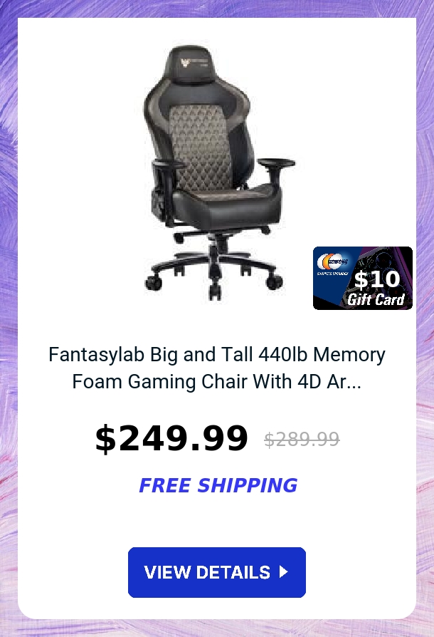 Fantasylab Big and Tall 440lb Memory Foam Gaming Chair With 4D Ar...