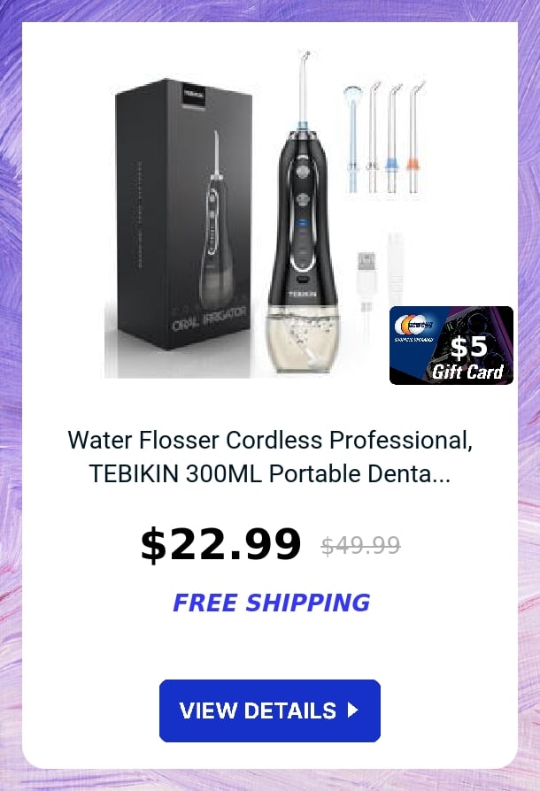 Water Flosser Cordless Professional, TEBIKIN 300ML Portable Denta...