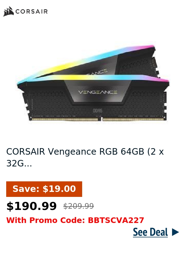 CORSAIR Vengeance RGB 64GB (2 x 32G...