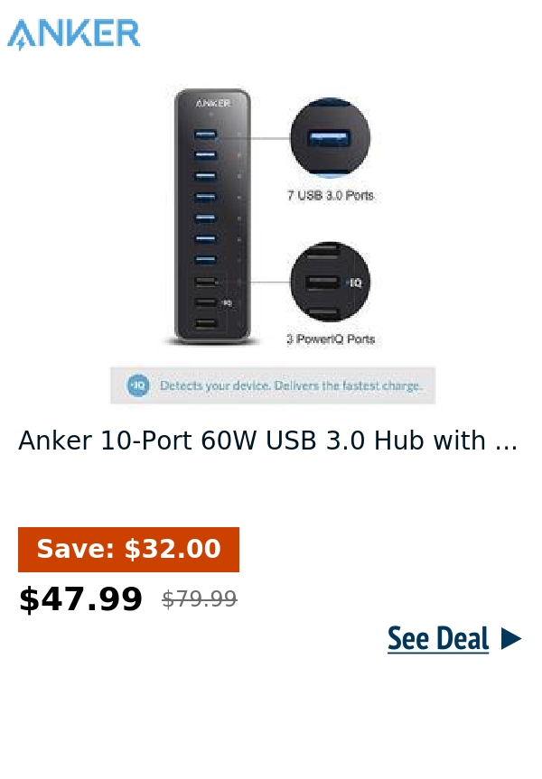 Anker 10-Port 60W USB 3.0 Hub with ...