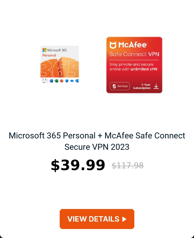 Microsoft 365 Personal + McAfee Safe Connect Secure VPN 2023 