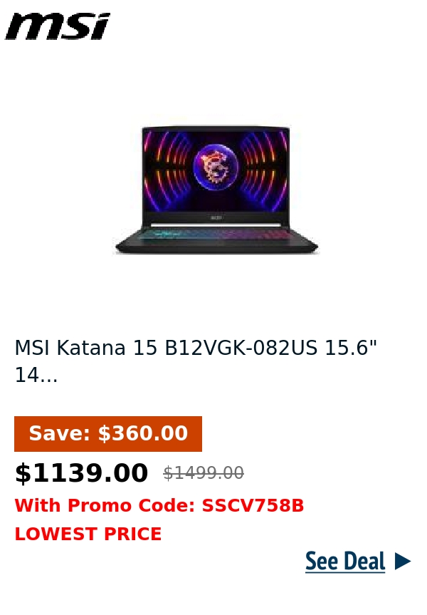 MSI Katana 15 B12VGK-082US 15.6