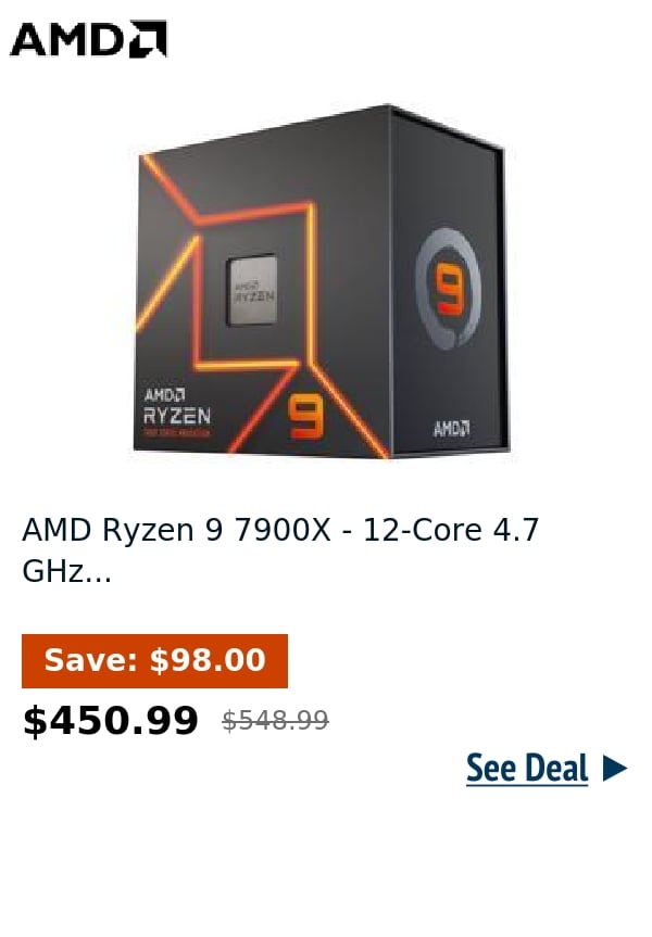 AMD Ryzen 9 7900X - 12-Core 4.7 GHz...