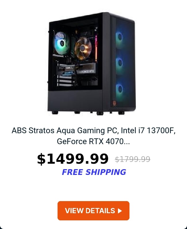 ABS Stratos Aqua Gaming PC, Intel i7 13700F, GeForce RTX 4070...