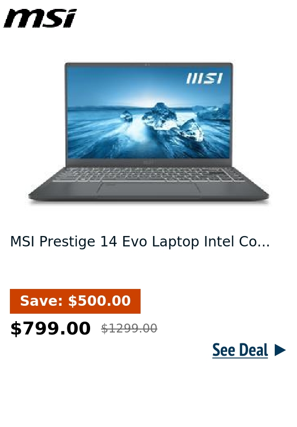 MSI Prestige 14 Evo Laptop Intel Co...