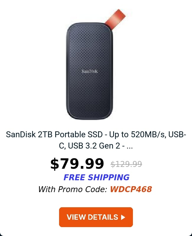 SanDisk 2TB Portable SSD - Up to 520MB/s, USB-C, USB 3.2 Gen 2 - ...