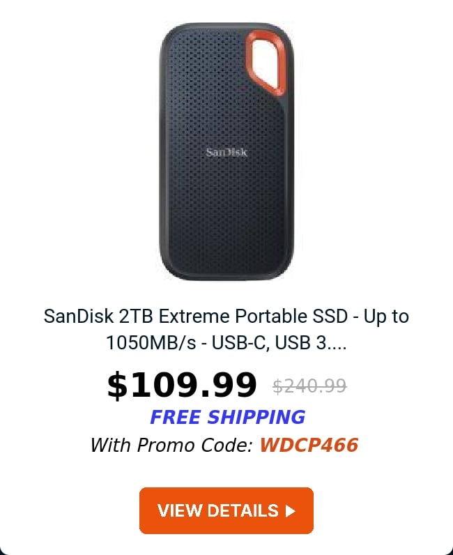 SanDisk 2TB Extreme Portable SSD - Up to 1050MB/s - USB-C, USB 3....