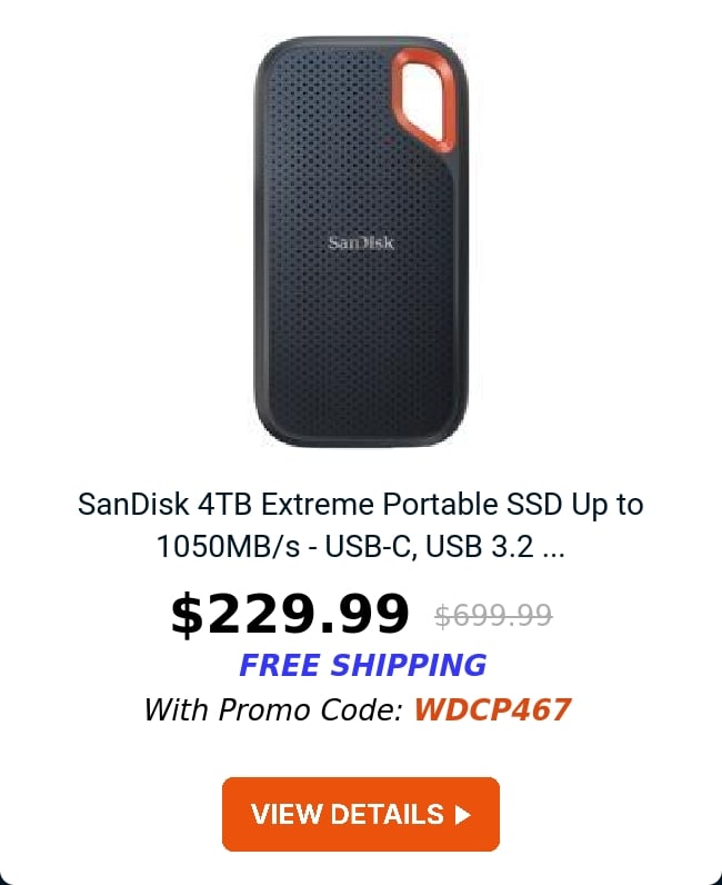 SanDisk 4TB Extreme Portable SSD Up to 1050MB/s - USB-C, USB 3.2 ...