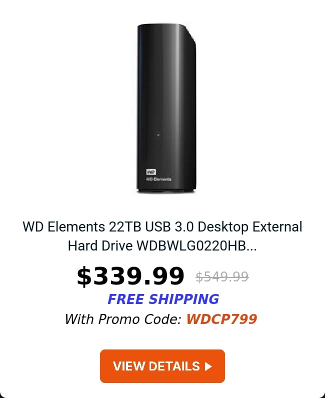 WD Elements 22TB USB 3.0 Desktop External Hard Drive WDBWLG0220HB...