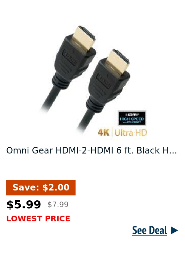 Omni Gear HDMI-2-HDMI 6 ft. Black H...