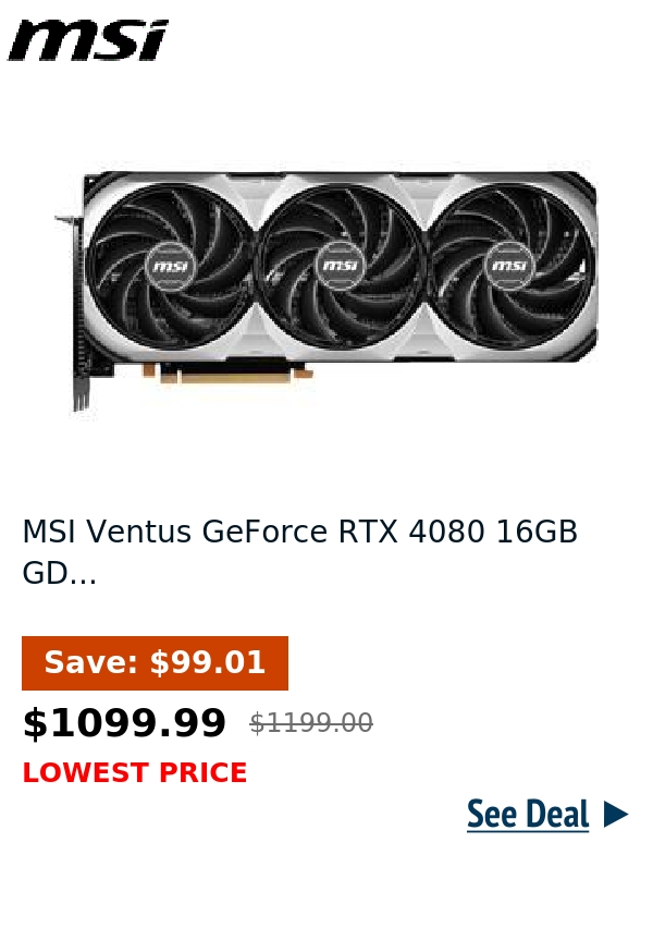 MSI Ventus GeForce RTX 4080 16GB GD...