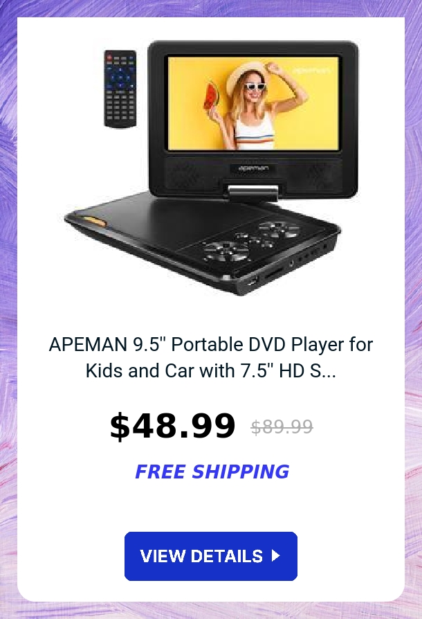 APEMAN 9.5'' Portable DVD Player for Kids and Car with 7.5'' HD S...