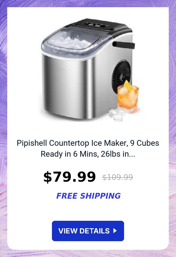 Pipishell Countertop Ice Maker, 9 Cubes Ready in 6 Mins, 26lbs in...