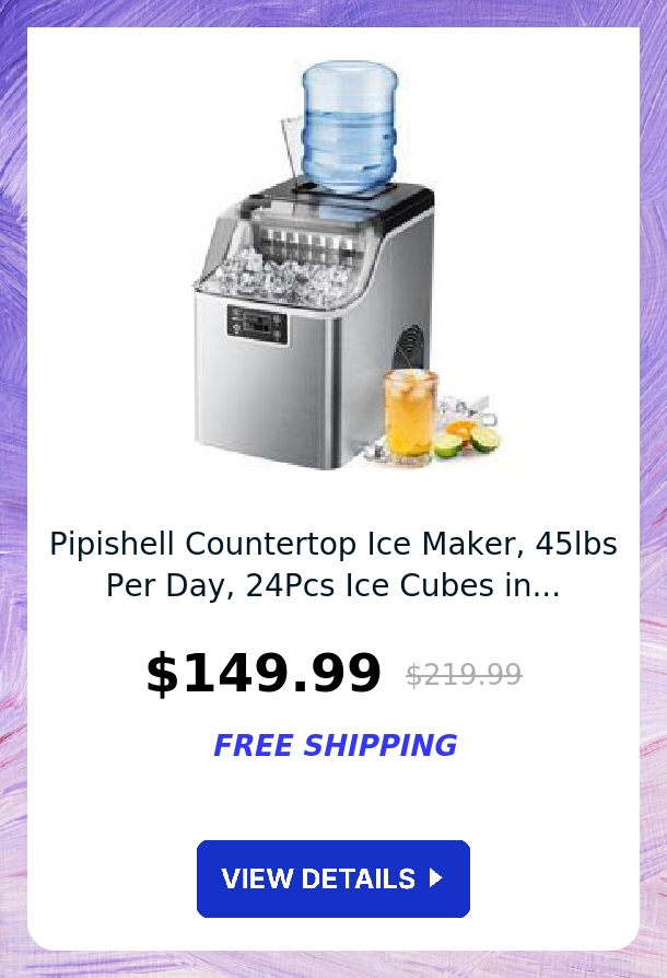 Pipishell Countertop Ice Maker, 45lbs Per Day, 24Pcs Ice Cubes in...