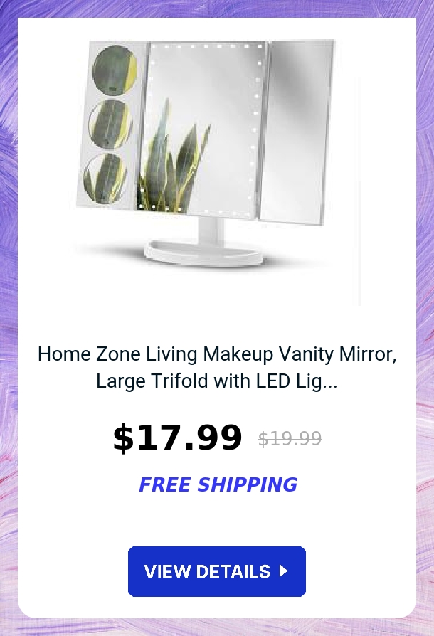 Home Zone Living Makeup Vanity Mirror, Large Trifold with LED Lig...