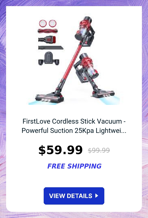 FirstLove Cordless Stick Vacuum - Powerful Suction 25Kpa Lightwei...