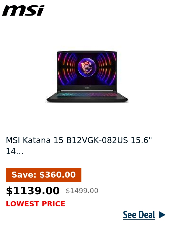 MSI Katana 15 B12VGK-082US 15.6