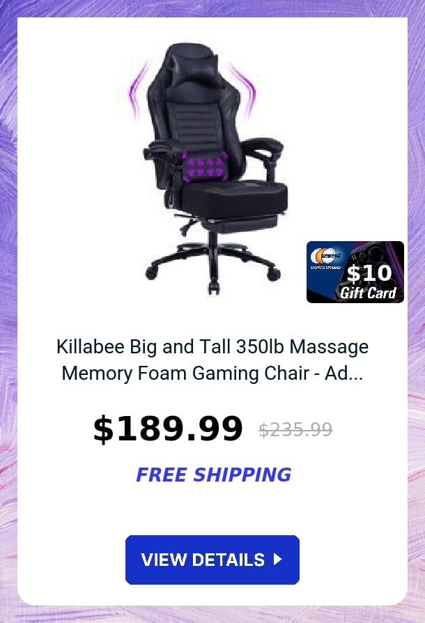 Killabee Big and Tall 350lb Massage Memory Foam Gaming Chair - Ad...