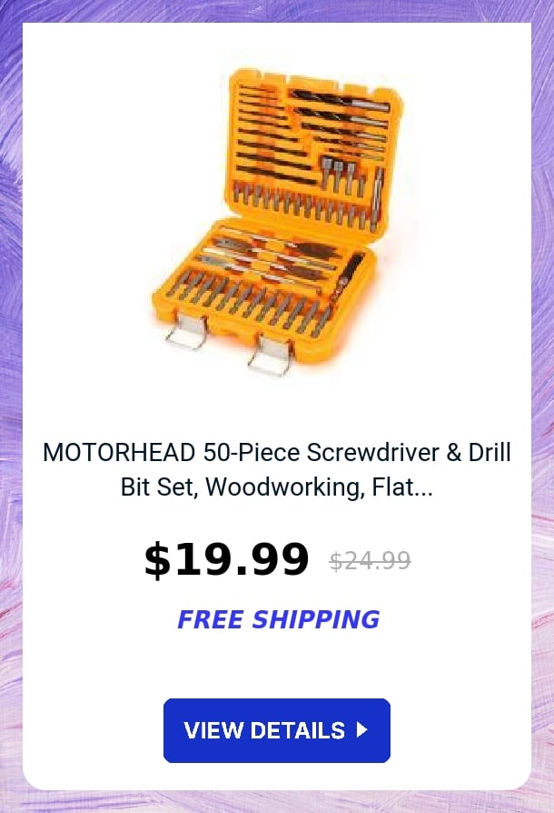 MOTORHEAD 50-Piece Screwdriver & Drill Bit Set, Woodworking, Flat...