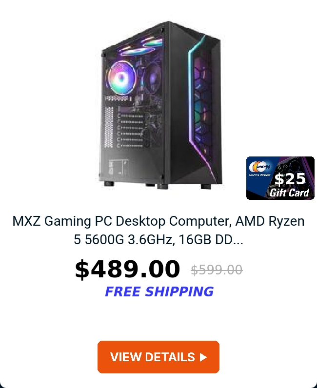 MXZ Gaming PC Desktop Computer, AMD Ryzen 5 5600G 3.6GHz, 16GB DD...
