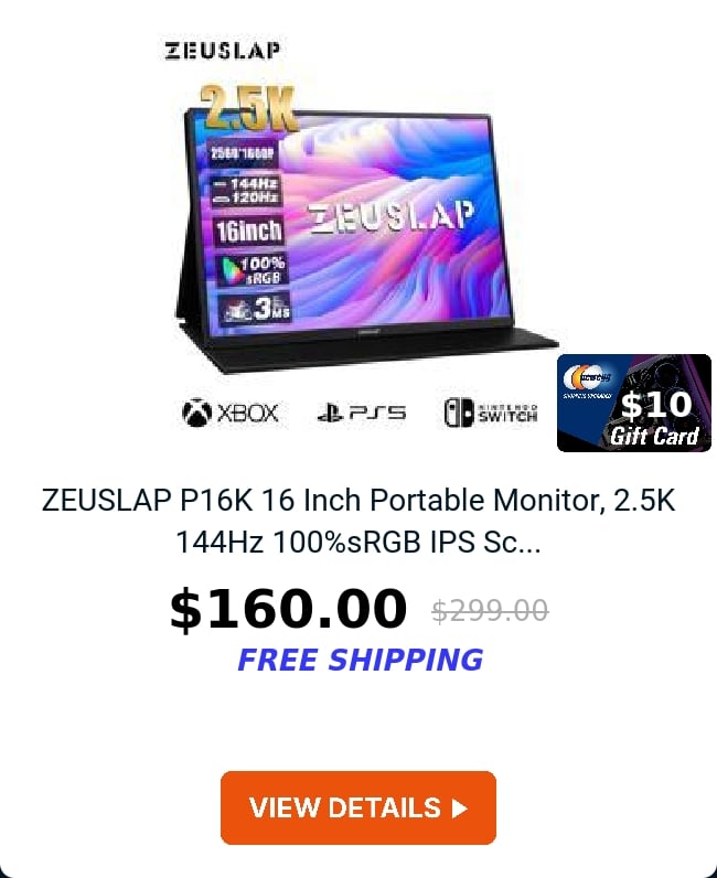 ZEUSLAP P16K 16 Inch Portable Monitor, 2.5K 144Hz 100%sRGB IPS Sc...