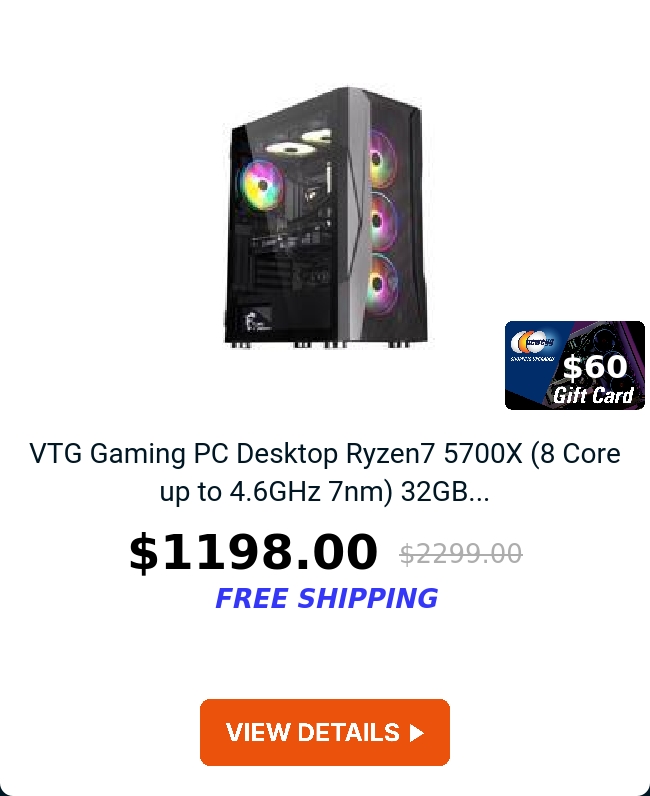VTG Gaming PC Desktop Ryzen7 5700X (8 Core up to 4.6GHz 7nm) 32GB...