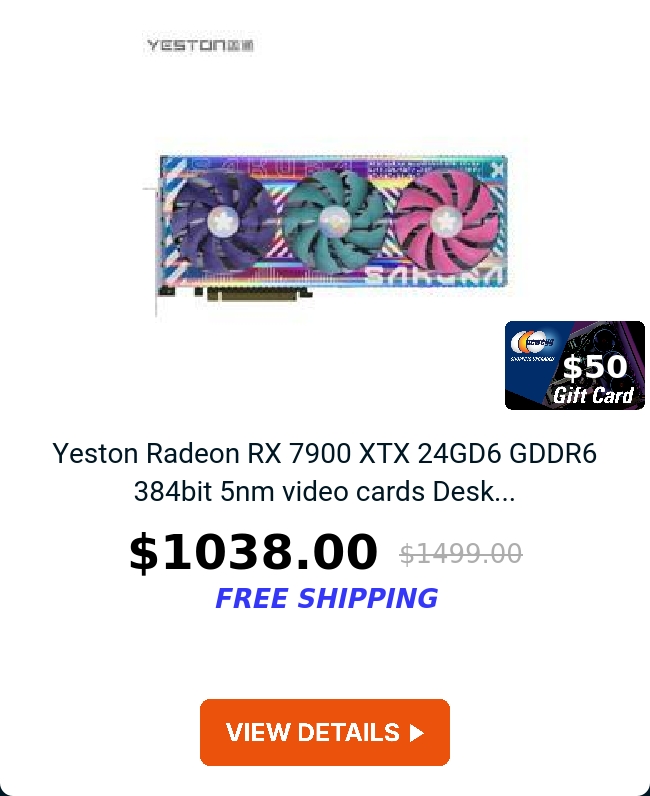 Yeston Radeon RX 7900 XTX 24GD6 GDDR6 384bit 5nm video cards Desk...